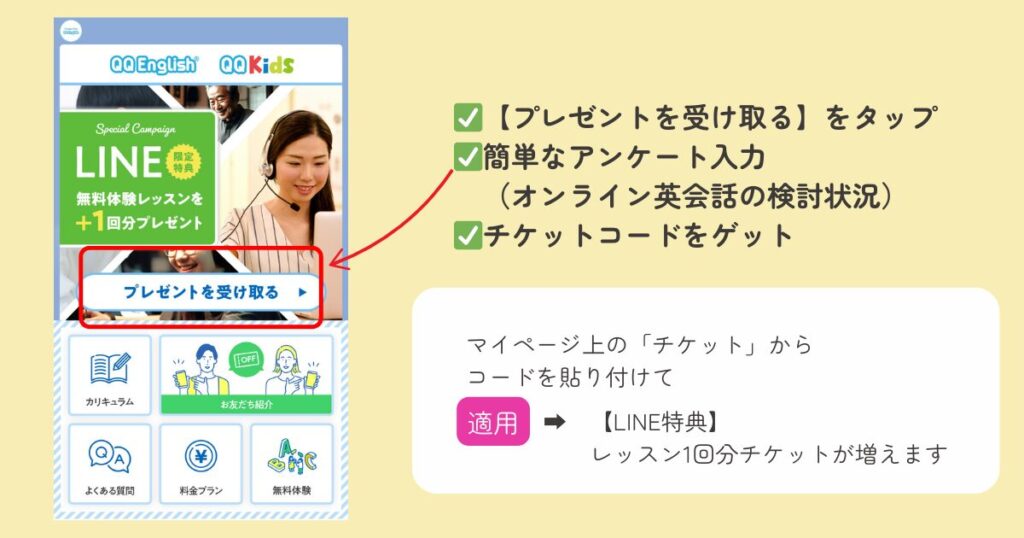 QQキッズ　LINEキャンペーン　チケットコードの受け取り方