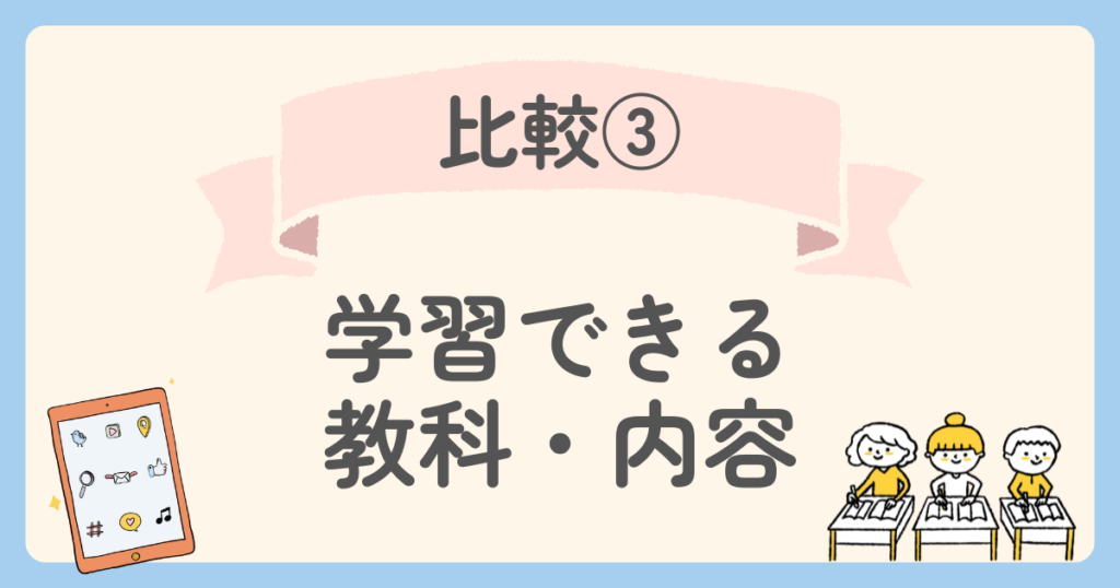 まるぐランド　天神　学習できる教科・内容を比較